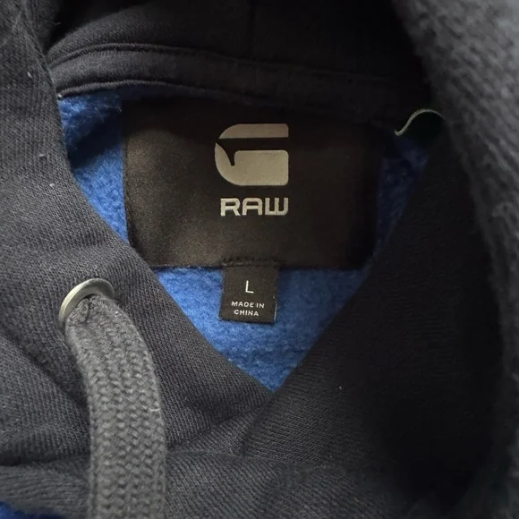 G-STAR RAW Blue & White Logo Hoodie men’s Large - Picture 4 of 6